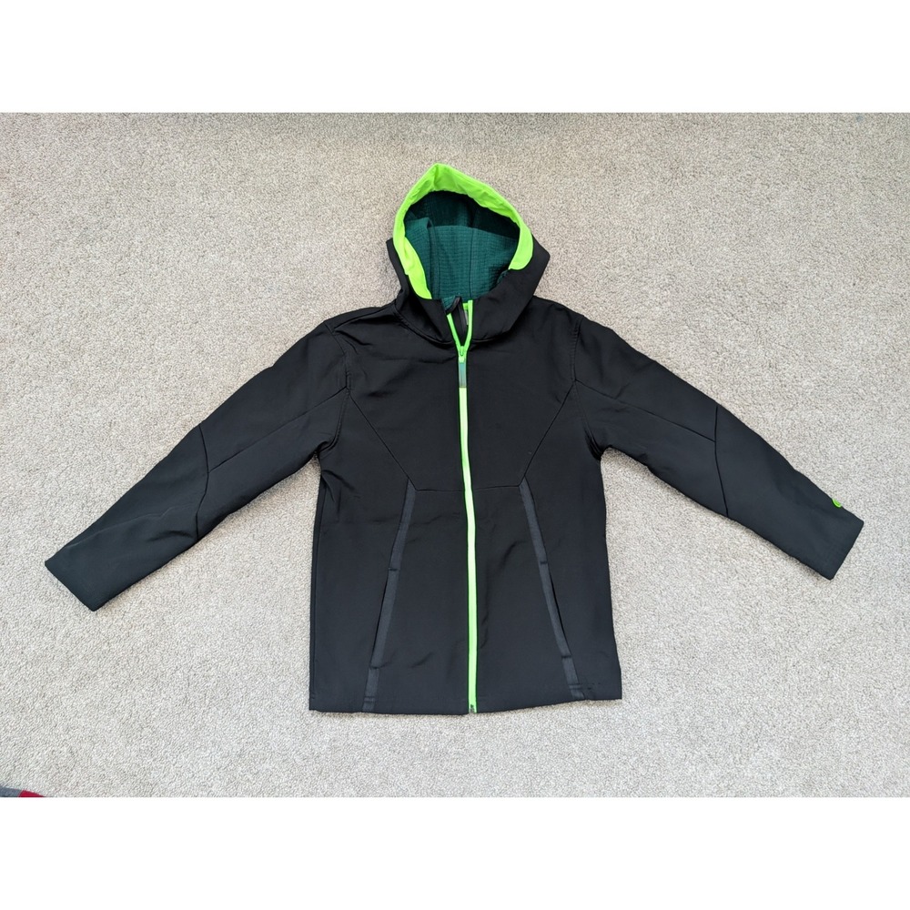 Champion R1401 Softshell Hooded Jacket Boys L 12-14 Polyester Black Neon Green